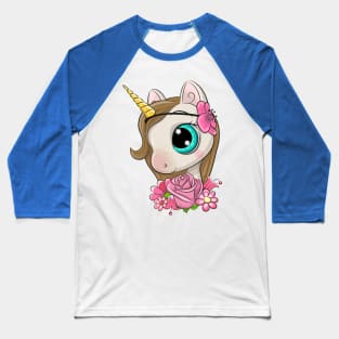 Cute unicorn with flowers. Baseball T-Shirt